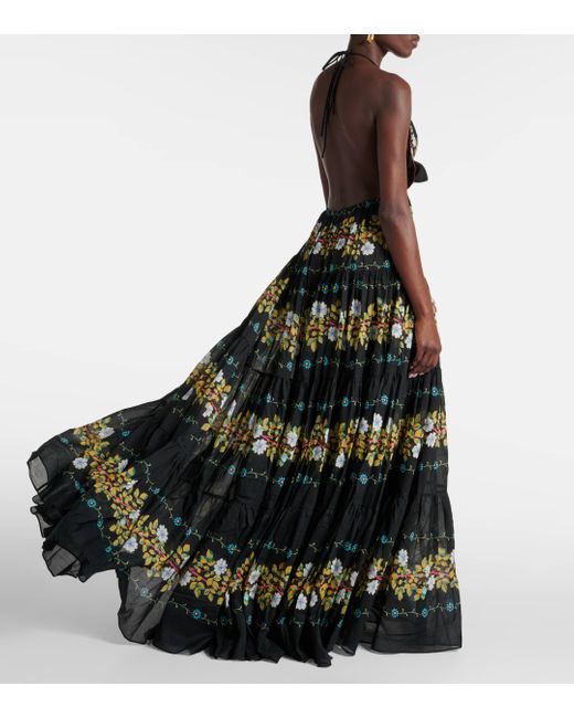 Etro Black Floral Tiered Cotton Gown