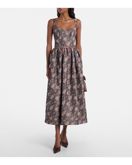 Markarian Gray Apple Floral Taffeta Corset Midi Dress