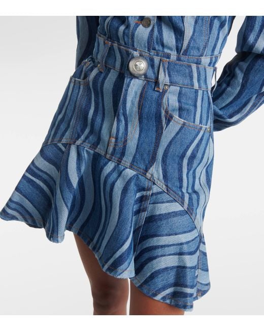 Area Blue Sunray Ruffled Denim Miniskirt