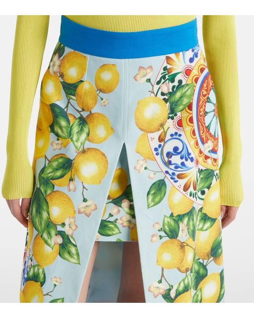 Dolce & Gabbana Green Layered Printed Cotton-Blend Midi Skirt