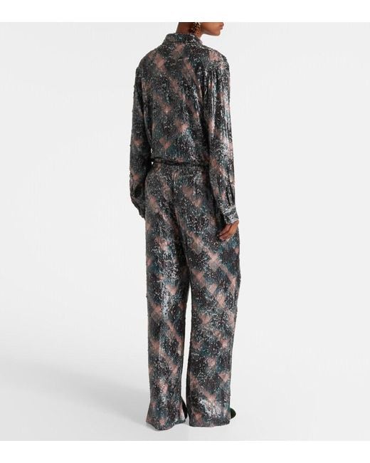 Dries Van Noten Gray Checked Sequined Palazzo Pants