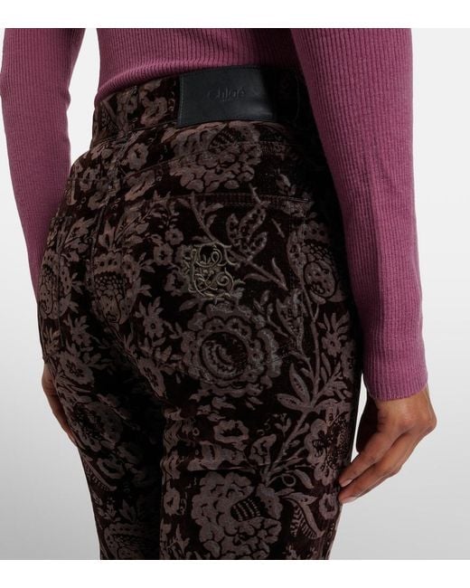 Chloé Black Floral High-Rise Velvet Straight Pants