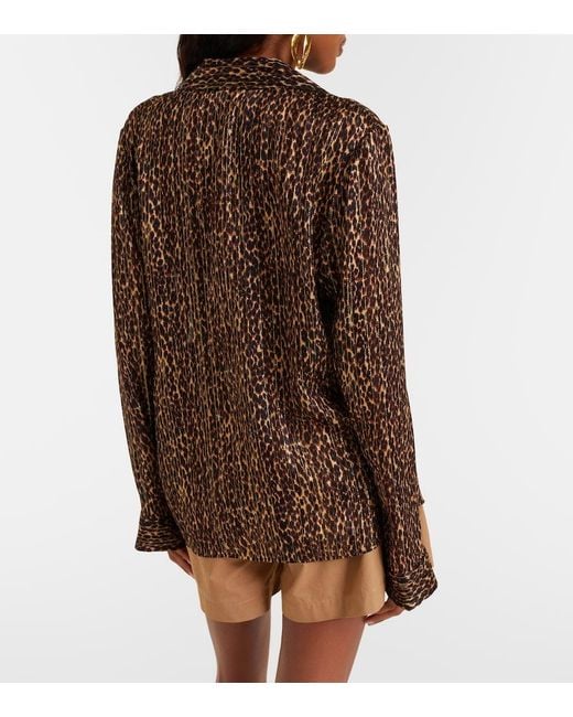 Saint Laurent Brown Leopard-Print Silk Blouse