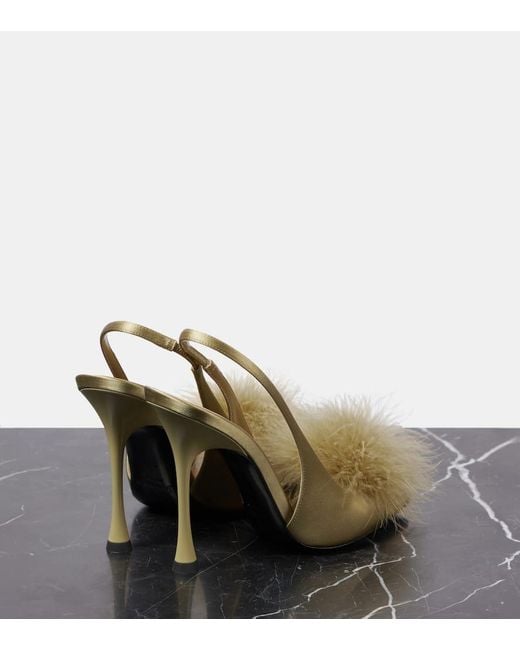 Saint Laurent Metallic Paradis 110 Feather-Trimmed Satin Sandals