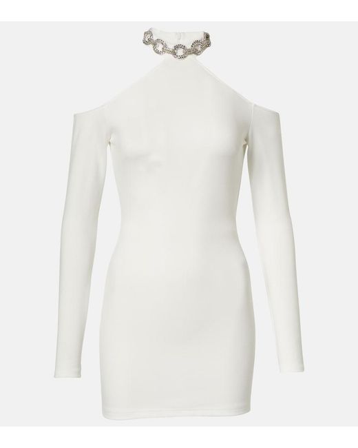 David Koma White Bridal Crystal-Embellished Minidress