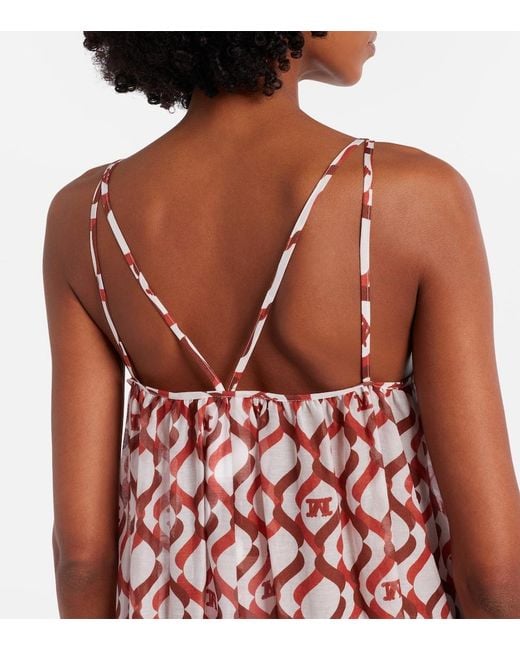 Max Mara Red Alisso Printed Cotton And Silk Midi Dress