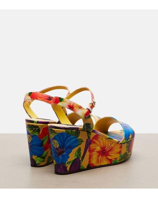 Dolce & Gabbana Blue Bianca Floral Wedges