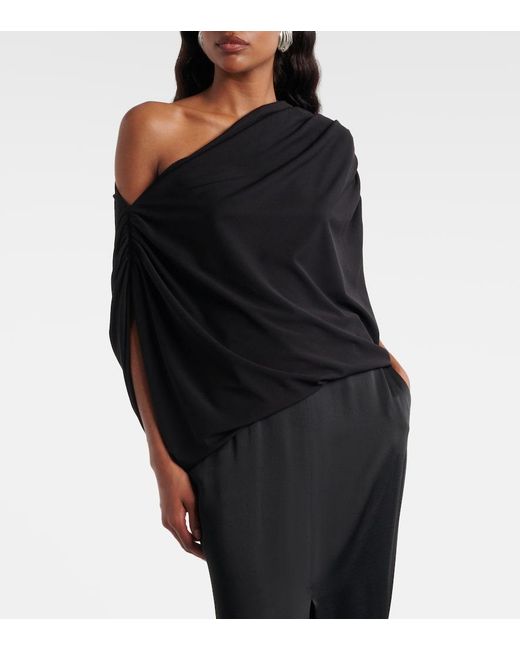 Wolford Blue Draped Off-Shoulder Bodysuit
