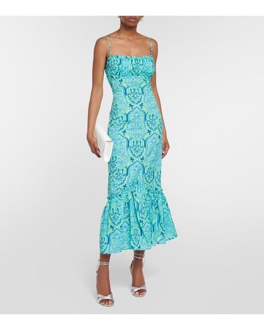Rixo Blue Sorcha Printed Cotton Midi Dress