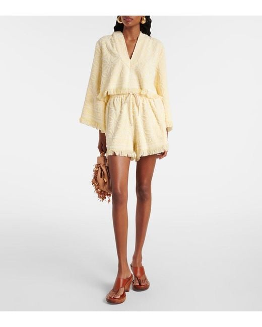 Zimmermann Natural Coco Fringed Jacquard Shorts