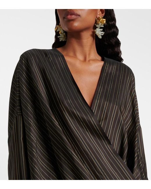 Dries Van Noten Black Striped Draped Wrap Top