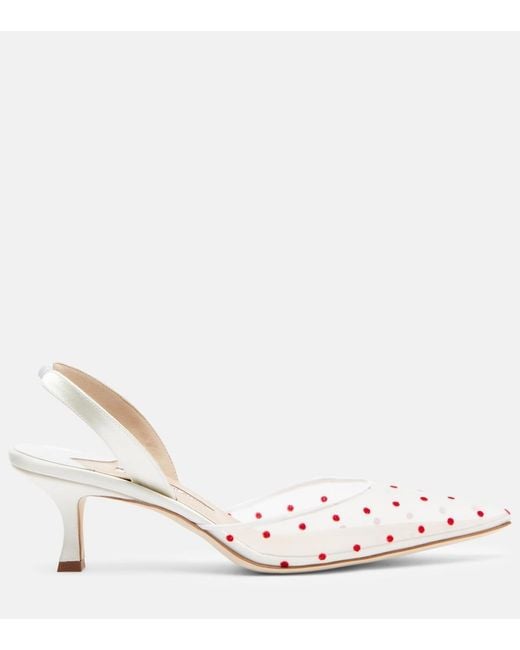 Manolo Blahnik Natural Carolyne 50 Polka-Dot Mesh Slingback Pumps