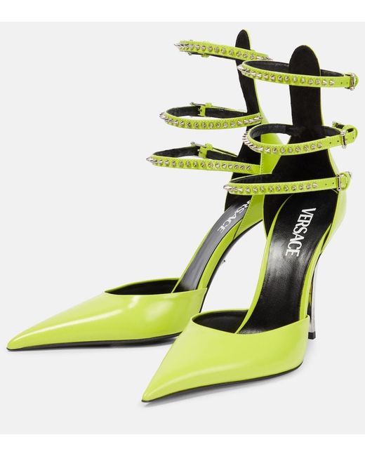Versace Green Spiked Pin Point Leather Pump