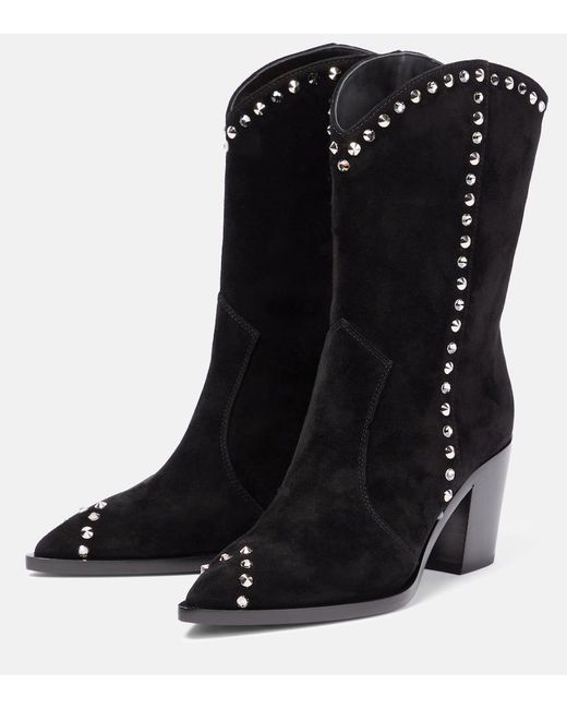 Gianvito Rossi Black Denver Studded Suede Cowboy Boots