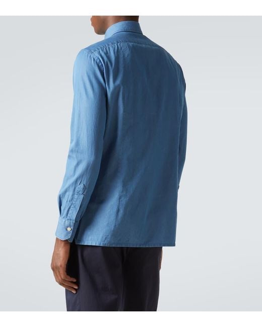Kiton Blue Cotton Oxford Shirt for men