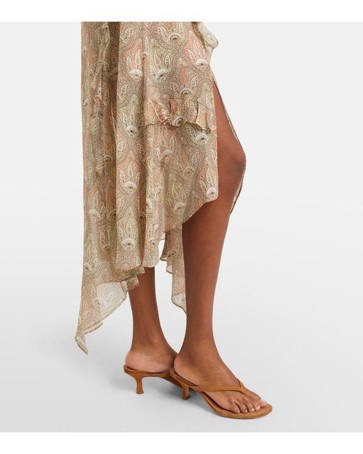 Veronica Beard Natural Avenel Printed Ruffled Silk Midi Dress