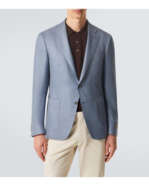 Canali Blue Wool, Silk, And Linen Blazer for men