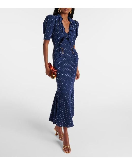 Alessandra Rich Polka-Dot Bow-Detail Silk Midi Dress in Blue | Lyst