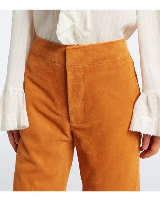 Ulla Johnson Orange Freja Suede Flared Pants