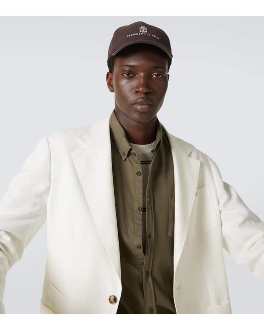 Brunello Cucinelli Baseballcap Aus Leinen Mit Leder in Brown für Herren