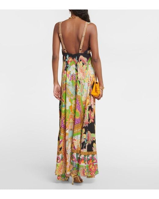 Camilla Metallic Crystal-Embellished Printed Silk Crepe De Chine Maxi Dress
