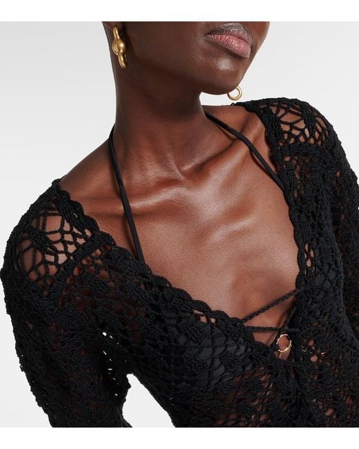 Anna Kosturova Black Bianca Crochet Cotton Minidress