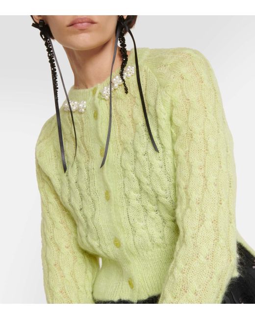 Simone Rocha Green Embellished Cropped Mohair-blend Cardigan