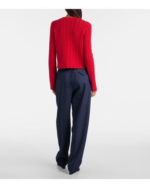 Altuzarra Red Mariette Scalloped Pointelle Cotton Cardigan