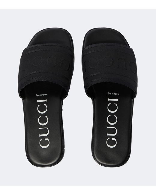 Gucci Black Logo Canvas And Leather Slides for men