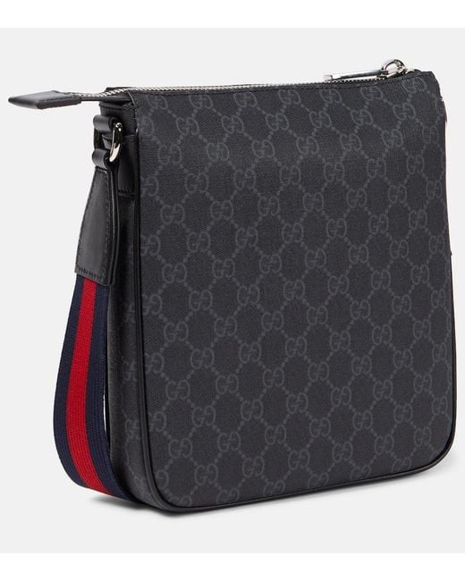 Gucci Black Gg Canvas Leather-Trimmed Crossbody Bag