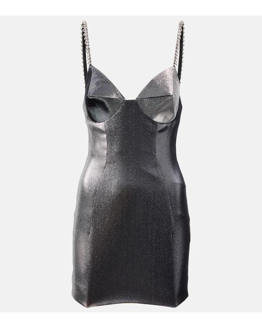 Area Black Embellished Coated Minidress