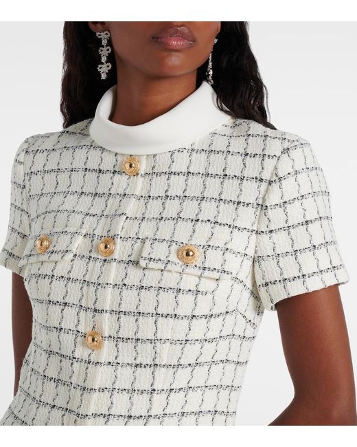 Self-Portrait White Checked Boucle Minidress