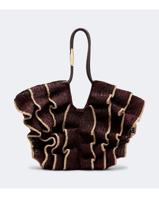 Zimmermann Brown Goldentime Medium Ruffled Raffia Tote Bag