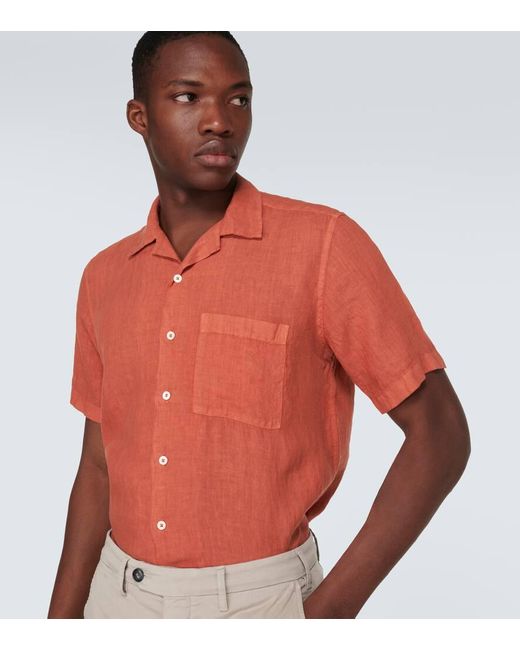 Canali Hemd aus Leinen in Orange für Herren