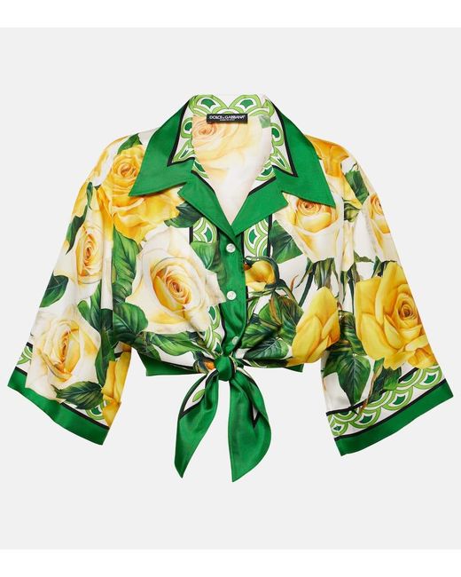 Dolce & Gabbana Green Cropped-Hemd aus Seide