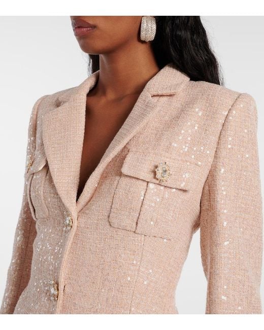 Self-Portrait Natural Sequined Boucle And Chiffon Midi Dress