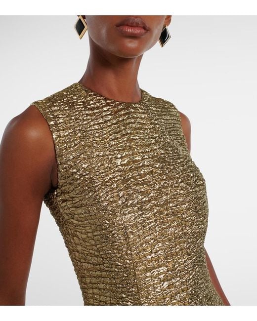 Emilia Wickstead Natural Mara Metallic-Effect Seersucker Midi Dress