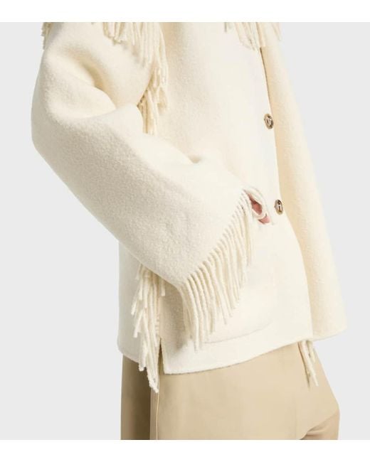Totême  Natural Fringed Wool-Blend Scarf Jacket