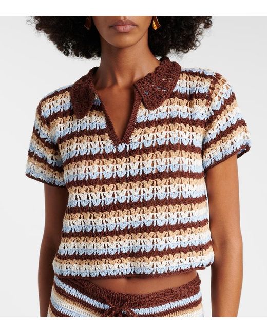 Anna Kosturova Multicolor Crochet Striped Cotton Polo Shirt