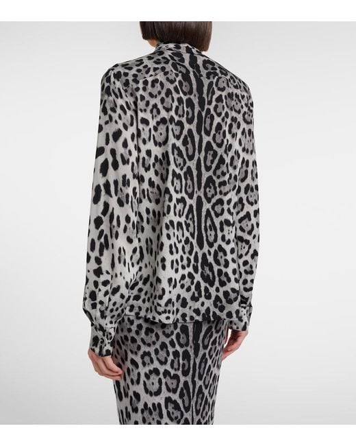 Dolce & Gabbana Black Leopard-Print Silk-Blend Blouse
