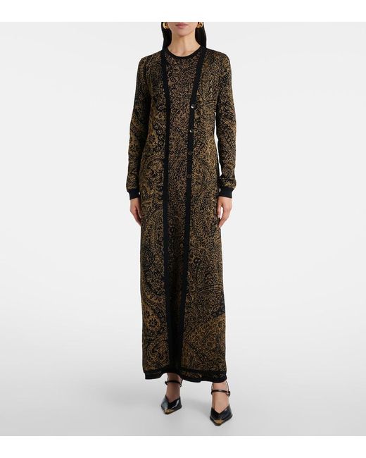 Etro Black Paisley Wool-Blend Lame Cardigan
