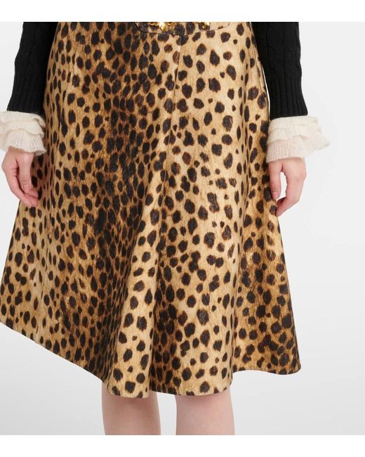 Valentino Natural Leopard-Print Wool Midi Skirt