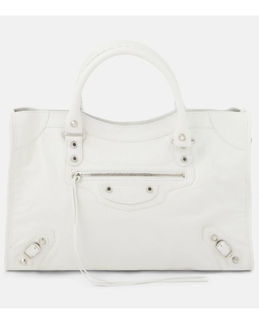 Balenciaga White Le City Medium Leather Tote Bag