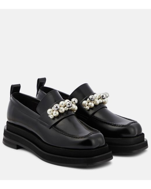 Simone Rocha Black Embellished Leather Platform Loafers