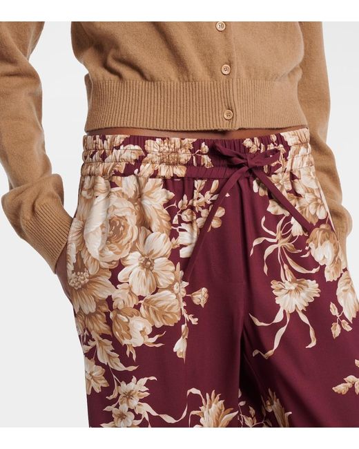 Dolce & Gabbana Red Floral Silk-Blend Wide-Leg Pants