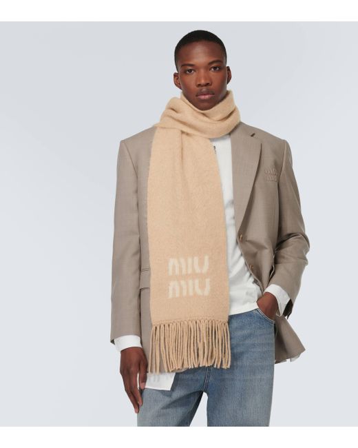 Miu Miu Natural Logo Mohair And Wool-blend Scarf for men