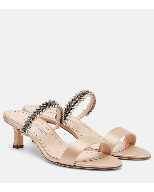 Manolo Blahnik Pink Verzierte Sandalen Kifasan Aus Satin
