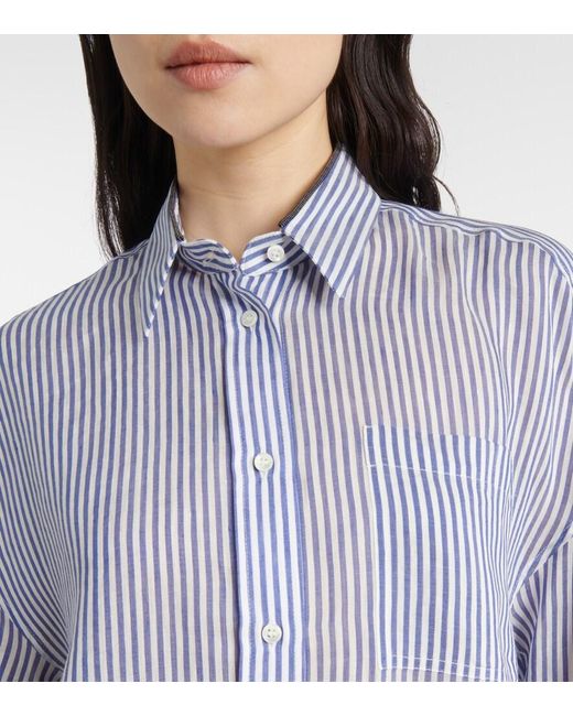 Brunello Cucinelli Blue Striped Linen Shirt
