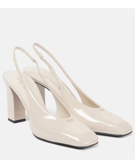 Prada White 85Mm Leather Slingback Pumps