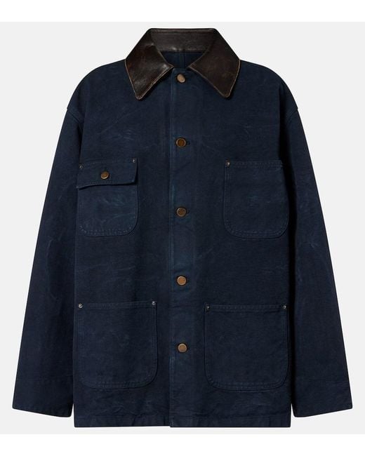 Prada Blue Oversized Cotton Leather-Trimmed Jacket
